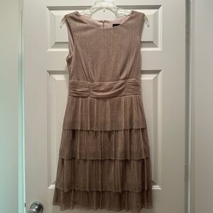 Connected Apparel Women’s Mid Length Metallic Layered Gold/Champagne Dress 10